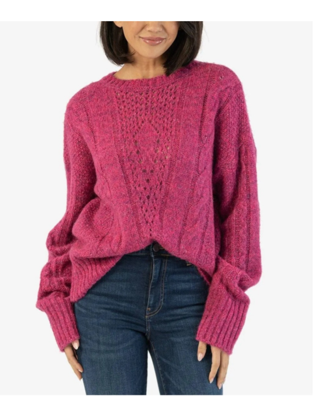 Kut From The Kloth Claudette Marled Sweater Pink Crewneck Large NWT